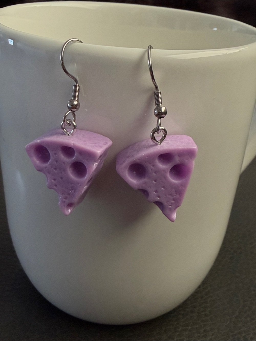 Cheese Wedge Dangle Earrings Purple Jewelry